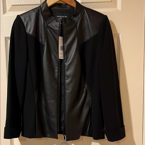 Lafayette 148 leather trimmed blazer. - Picture 2 of 9
